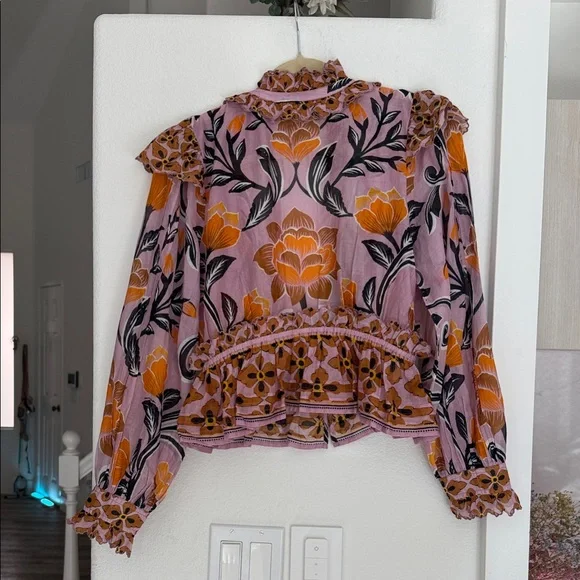Farm Rio Floral Ruffle Blouse - Pink and Orange - Picture 1 of 7